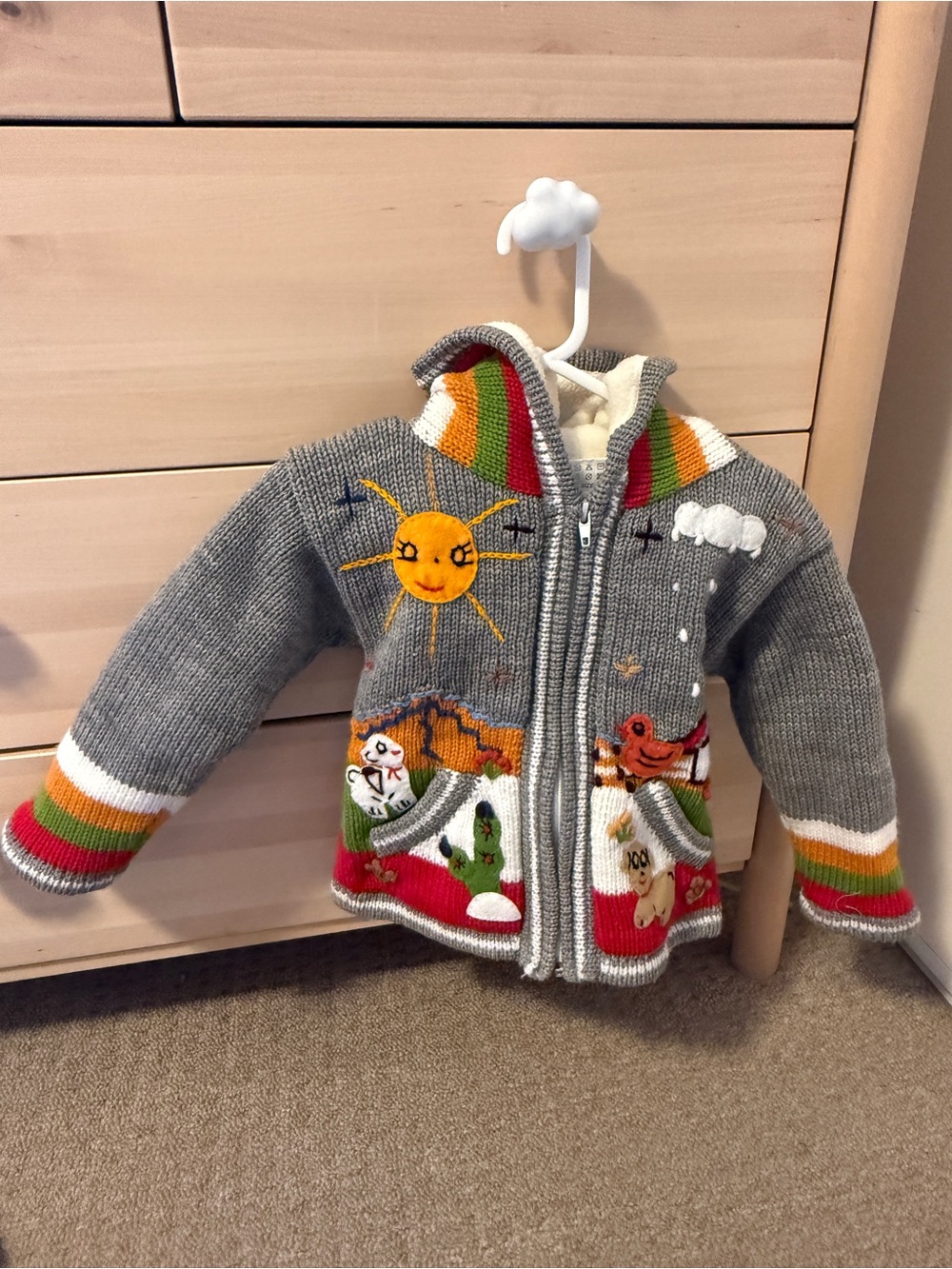 Gray Knit Baby Jacket with Cream Flannel Lining